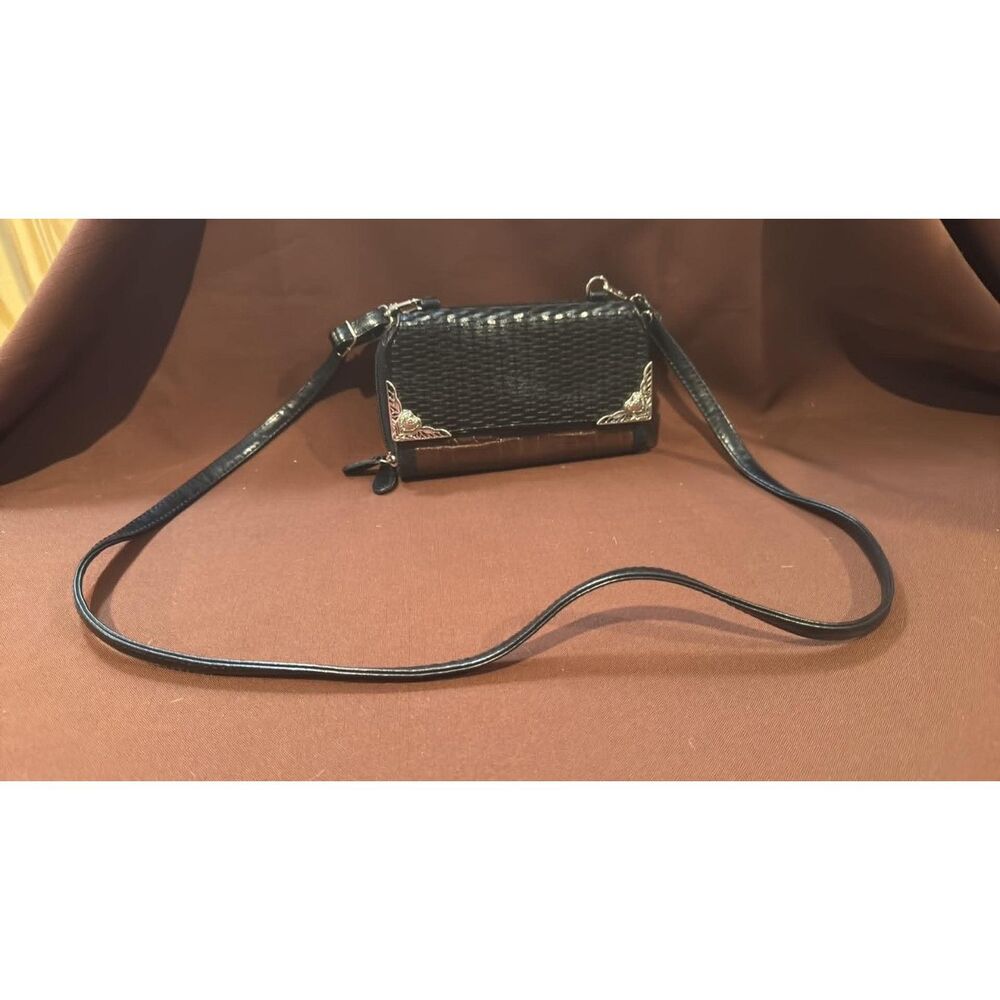 Fashion Crossbody Double Zippered Black & Brown Wallet Carry All Handbag